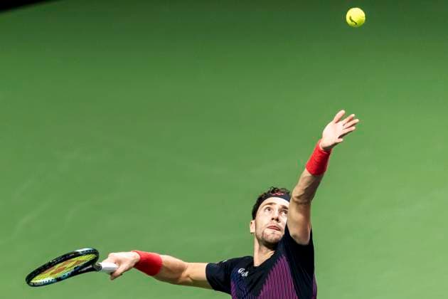 241016 Casper Ruud of Norway competes in a men s singles tennis match during day 5 of the ATP, Tennis Herren 250 Nordic Open on October 16, 2024 in Stockholm. Photo: Sara Damne BILDBYRAN kod SD SD0014 tennis atp 250 nordic open day 5 bbeng Copyright: SARAxDAMNE BB241016SD049