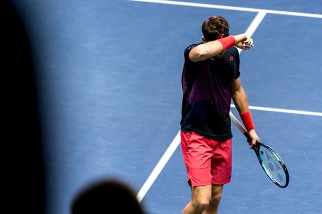 241016 Casper Ruud of Norway looks dejected while competing in a men s singles tennis match during day 5 of the ATP, Tennis Herren 250 Nordic Open on October 16, 2024 in Stockholm. Photo: Sara Damne BILDBYRAN kod SD SD0014 tennis atp 250 nordic open day 5 bbeng depp Copyright: SARAxDAMNE BB241016SD050