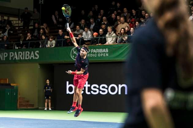 241016 Casper Ruud of Norway competes in a men s singles tennis match during day 5 of the ATP, Tennis Herren 250 Nordic Open on October 16, 2024 in Stockholm. Photo: Sara Damne BILDBYRAN kod SD SD0014 tennis atp 250 nordic open day 5 bbeng Copyright: SARAxDAMNE BB241016SD054