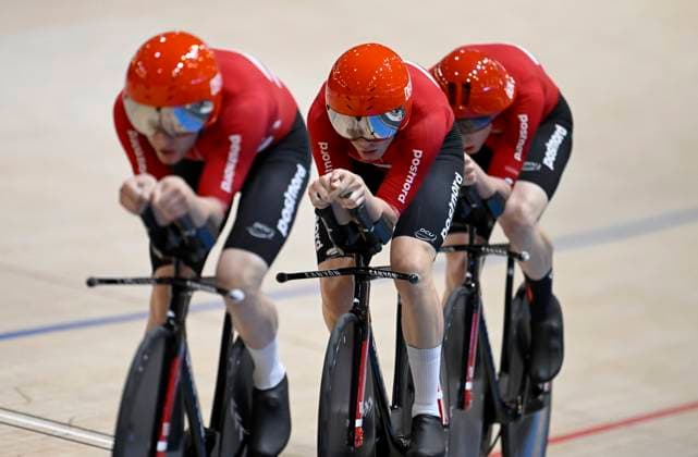 DK: 20241016 Ballerup, Danmark. UCI VM i Banecykling, dag 1. M¾nd team pursuit, 1 runde. Danmark UK: 20241016 Ballerup, Denmark. UCI 2024 Track World Championships, day 1. Men team pursuit, 1. Round. Denmark 