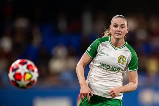 241016 Vilde Hasund of Hammarby during the Women s Champions League football match between Barcelona and Hammarby on October 16, 2024 in Barcelona. Photo: Johanna Säll BILDBYRAN kod JL JL0454 fotboll football soccer fotball uefa womens champions league barcelona hammarby dam bbeng Copyright: JOHANNAxSÄLL BB241016BB720
