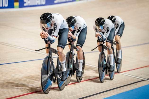 Sport Bilder des Tages Benjamin Boss, Felix Gross, Ben Felix Jochum and Bruno Kessler from Germany during the men s first round in the 4000 meter team pursuit at the World Championships in Track cycling, Rad, Radsport, Bahnrad, Bahn in Ballerup Super Arena in Denmark on Wednesday, October 16, 2024.. (Photo: Mads Claus Rasmussen Ritzau Scanpix) , Ballerup Denmark Copyright: RitzauxScanpix MadsxClausxRasmussenx spdk20241016-221333-L