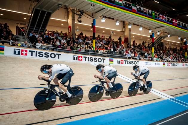 Benjamin Boss, Felix Gross, Ben Felix Jochum and Bruno Kessler from Germany during the men s first round in the 4000 meter team pursuit at the World Championship, WM, Weltmeisterschaft in Track cycling, Rad, Radsport, Bahnrad, Bahn in Ballerup Super Arena in Denmark on Wednesday, October 16, 2024.. (Photo: Mads Claus Rasmussen Ritzau Scanpix) , Ballerup Denmark Copyright: RitzauxScanpix MadsxClausxRasmussenx spdk20241016-221354-L