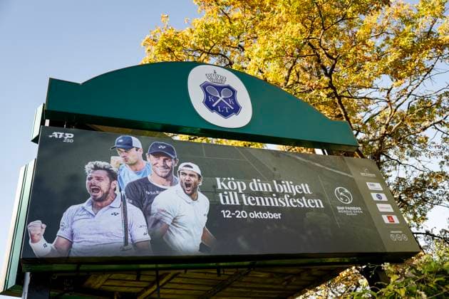 STOCKHOLM 20241017 Skylt under Stockholm Open i Kungliga tennishallen. Stockholm SVERIGE x10430x