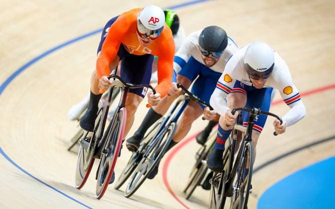 BALLERUP - Jeffrey Hoogland during the first round of the Keirin on the second day of the World Track cycling, Rad, Radsport, Bahnrad, Bahn Championships at the Ballerup Super Arena. ANP IRIS VAN DEN BROEK xVIxANPxSportx xxANPxIVx 511075659 originalFilename: 511075659.jpg