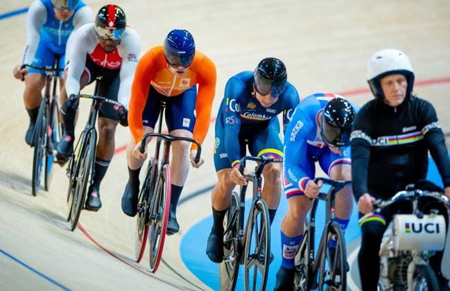 BALLERUP - Harrie Lavreysen during the first round of the Keirin on the second day of the World Track cycling, Rad, Radsport, Bahnrad, Bahn Championships at the Ballerup Super Arena. ANP IRIS VAN DEN BROEK xVIxANPxSportx xxANPxIVx 511076256 originalFilename: 511076256.jpg