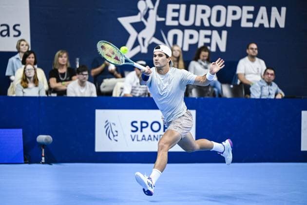 US Marcos Giron pictured in action during a tennis match in the round of 16 of the singles competition at the ATP, Tennis Herren European Open Tennis tournament in Antwerp, Thursday 17 October 2024. TOM GOYVAERTS TomxGoyvaerts  x102788686x