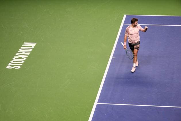 241017 Stan Wawrinka of Switzerland competes in a men s singles tennis match during day 6 of the ATP, Tennis Herren 250 Nordic Open on October 17, 2024 in Stockholm. Photo: Jesper Zerman BILDBYRAN kod JZ JZ0581 tennis atp 250 nordic open day 6 bbeng jubel Copyright: JESPERxZERMAN BB241017JZ017