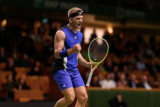 241017 Alejandro Davidovich Fokina of Spain celebrates as he competes in a men s singles tennis match during day 6 of the ATP, Tennis Herren 250 Nordic Open on October 17, 2024 in Stockholm. Photo: Jesper Zerman BILDBYRAN kod JZ JZ0581 tennis atp 250 nordic open day 6 bbeng jubekl Copyright: JESPERxZERMAN BB241017JZ021