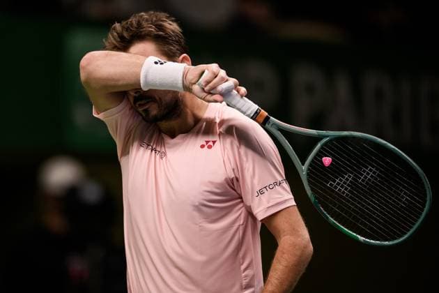 241017 Stan Wawrinka of Switzerland looks dejected as he competes in a men s singles tennis match during day 6 of the ATP, Tennis Herren 250 Nordic Open on October 17, 2024 in Stockholm. Photo: Jesper Zerman BILDBYRAN kod JZ JZ0581 tennis atp 250 nordic open day 6 bbeng depp Copyright: JESPERxZERMAN BB241017JZ029