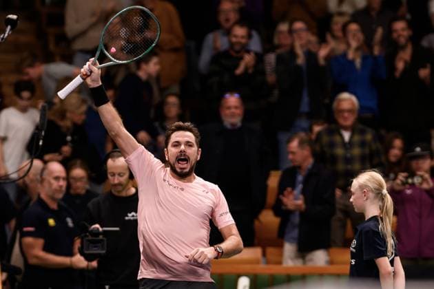Sport Bilder des Tages 241017 Stan Wawrinka of Switzerland celebrates after a men s singles tennis match during day 6 of the ATP, Tennis Herren 250 Nordic Open on October 17, 2024 in Stockholm. Photo: Jesper Zerman BILDBYRAN kod JZ JZ0581 tennis atp 250 nordic open day 6 bbeng jubel Copyright: JESPERxZERMAN BB241017JZ033