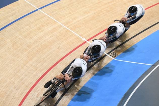 17-10-2024 World Championships Elite Track; Giornata 02; 2024, Germany; Boos, Benjamin; Teutenberg, Tim Torm; Jochum, Ben Felix; Kessler, Bruno; Velodromo Ballerup; 