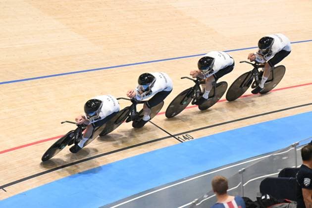 17-10-2024 World Championships Elite Track; Giornata 02; 2024, Germany; Boos, Benjamin; Teutenberg, Tim Torm; Jochum, Ben Felix; Kessler, Bruno; Velodromo Ballerup; 