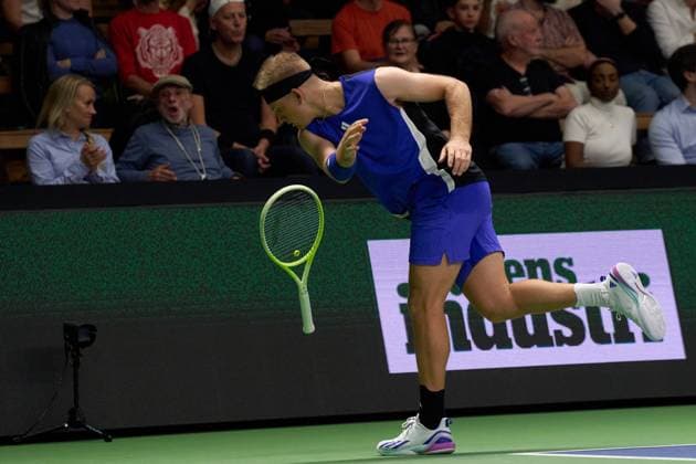 Alejandro Davidovich Fokina of Spain throws his racket in reaction to a missed point to Stan Wawrinka of Switzerland during the second round match of the Stockholm Open at The Royal Tennis Hall on October17, 2024 in Stockholm, Sweden. (Photo by Camilla Stolen Imago) Stockholm Sweden Copyright: xCamillaxStolenx L2360917