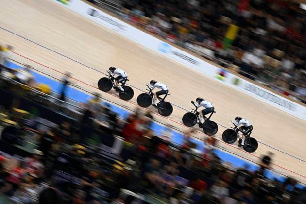 DK: 20241017 Ballerup, Danmark. UCI VM i Banecykling, dag 2. kvinder Team pursuit kvalifikation Tyskland UK: 20241017 Ballerup, Denmark. UCI 2024 Track World Championships, day 2. Team pursuit women, qualification. Germany 