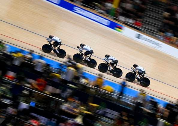DK: 20241017 Ballerup, Danmark. UCI VM i Banecykling, dag 2. kvinder Team pursuit kvalifikation Tyskland UK: 20241017 Ballerup, Denmark. UCI 2024 Track World Championships, day 2. Team pursuit women, qualification. Germany 