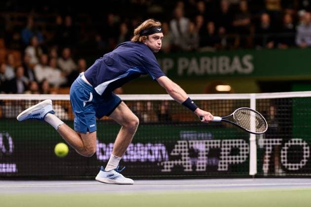 241017 Andrey Rublev of Russia competes in a men s singles tennis match during day 6 of the ATP, Tennis Herren 250 Nordic Open on October 17, 2024 in Stockholm. Photo: Jesper Zerman BILDBYRAN kod JZ JZ0581 tennis atp 250 nordic open day 6 bbeng Copyright: JESPERxZERMAN BB241017JZ043
