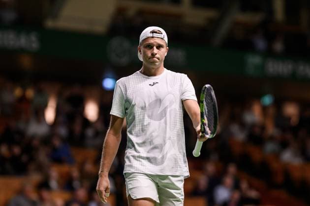 241017 Alexandre Muller of France competes in a men s singles tennis match during day 6 of the ATP, Tennis Herren 250 Nordic Open on October 17, 2024 in Stockholm. Photo: Jesper Zerman BILDBYRAN kod JZ JZ0581 tennis atp 250 nordic open day 6 bbeng Copyright: JESPERxZERMAN BB241017JZ052