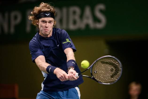 241017 Andrey Rublev of Russia competes in a men s singles tennis match during day 6 of the ATP, Tennis Herren 250 Nordic Open on October 17, 2024 in Stockholm. Photo: Jesper Zerman BILDBYRAN kod JZ JZ0581 tennis atp 250 nordic open day 6 bbeng Copyright: JESPERxZERMAN BB241017JZ063