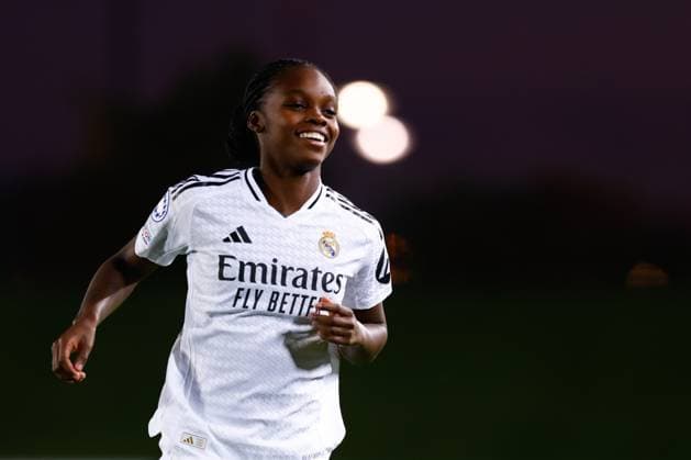 October 17, 2024, Valdebebas, Madrid, SPAIN: Linda Caicedo of Real Madrid smiles during the UEFA Womenâ€⠢s Champions League, Group B, football match played between Real Madrid and Celtic FC at Alfredo Di Stefano stadium on October 17, 2024, in Valdebebas, Madrid, Spain. Valdebebas SPAIN - ZUMAa181 20241017_zaa_a181_062 Copyright: xDennisxAgyemanx