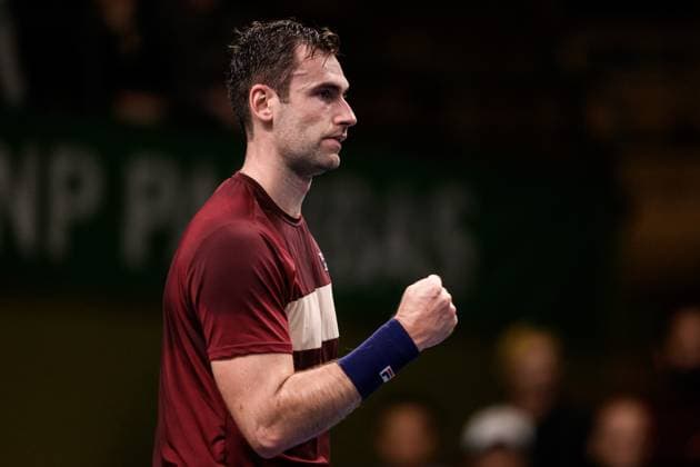 241017 Quentin Halys of France celebrates as he competes in a men s singles tennis match during day 6 of the ATP, Tennis Herren 250 Nordic Open on October 17, 2024 in Stockholm. Photo: Jesper Zerman BILDBYRAN kod JZ JZ0581 tennis atp 250 nordic open day 6 bbeng jubel Copyright: JESPERxZERMAN BB241017JZ077