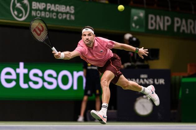 241017 Grigor Dimitrov of Bulgaria competes in a men s singles tennis match during day 6 of the ATP, Tennis Herren 250 Nordic Open on October 17, 2024 in Stockholm. Photo: Jesper Zerman BILDBYRAN kod JZ JZ0581 tennis atp 250 nordic open day 6 bbeng Copyright: JESPERxZERMAN BB241017JZ081