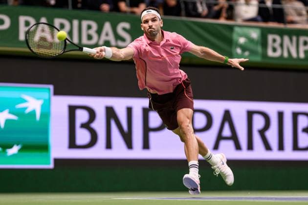 241017 Grigor Dimitrov of Bulgaria competes in a men s singles tennis match during day 6 of the ATP, Tennis Herren 250 Nordic Open on October 17, 2024 in Stockholm. Photo: Jesper Zerman BILDBYRAN kod JZ JZ0581 tennis atp 250 nordic open day 6 bbeng Copyright: JESPERxZERMAN BB241017JZ082