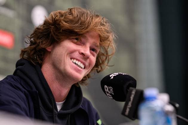 241017 Andrey Rublev of Russia at a press conference, PK, Pressekonferenz during day 6 of the ATP, Tennis Herren 250 Nordic Open on October 17, 2024 in Stockholm. Photo: Jesper Zerman BILDBYRAN kod JZ JZ0581 tennis atp 250 nordic open day 6 bbeng Copyright: JESPERxZERMAN BB241017JZ086