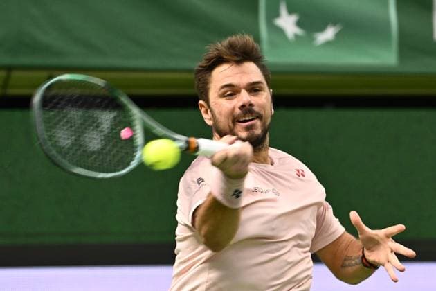 STOCKHOLM, SVERIGE 20241018 Stan Wawrinka, Schweiz, i kvartsfinal i BNP Paribas Nordic Open mot Andrej Rubljov, som spelar under neutral flagg, i Kungliga tennishallen. STOCKHOLM SVERIGE x10040x