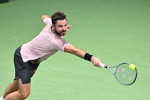 STOCKHOLM, SVERIGE 20241018 Stan Wawrinka, Schweiz, i kvartsfinal i BNP Paribas Nordic Open mot Andrej Rubljov, som spelar under neutral flagg, i Kungliga tennishallen. STOCKHOLM SVERIGE x10040x