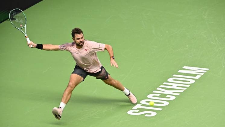 STOCKHOLM, SVERIGE 20241018 Stan Wawrinka, Schweiz, i kvartsfinal i BNP Paribas Nordic Open mot Andrej Rubljov, som spelar under neutral flagg, i Kungliga tennishallen. STOCKHOLM SVERIGE x10040x