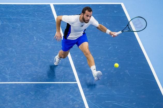 French Hugo Gaston pictured in action during a tennis match in the quarter finals of the singles competition at the ATP, Tennis Herren European Open Tennis tournament in Antwerp, Friday 18 October 2024. JASPERxJACOBS  x102879175x
