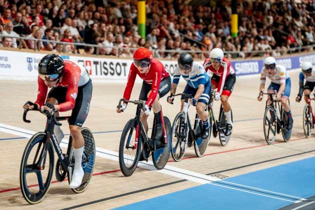Niklas Larsen from Denmark during the men s points race at the World Championship, WM, Weltmeisterschaft in Track cycling, Rad, Radsport, Bahnrad, Bahn in Ballerup Super Arena in Denmark on Friday, October 18, 2024.. (Photo: Mads Claus Rasmussen Ritzau Scanpix) , Ballerup Denmark Copyright: RitzauxScanpix MadsxClausxRasmussenx spdk20241018-194654-L