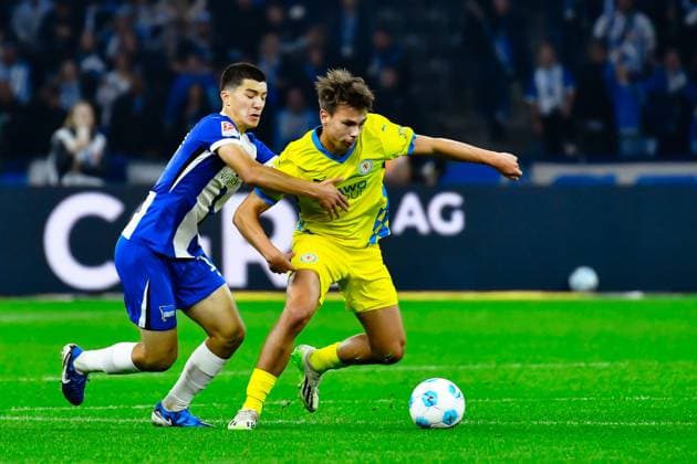 18.10.2024, xlakx, Fussball 2.Bundesliga, Hertha BSC Berlin - Eintracht Braunschweig emspor, v.l.Ibrahim Maza (Hertha BSC 10),Max Marie (Eintracht Braunschweig 15), (DFL DFB REGULATIONS PROHIBIT ANY USE OF PHOTOGRAPHS as IMAGE SEQUENCES and or QUASI-VIDEO) Daniel Lakomski Jan Huebner Berlin