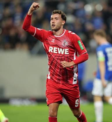 18.10.2024, xdcx, Fussball 2. Bundesliga, SV Darmstadt 98 - 1. FC Köln, emonline, emspor, despor, v.l., Luca Waldschmidt (1. FC Köln) jubelt über das 1:1 von Tim Lemperle (1. FC Köln) DFL DFB REGULATIONS PROHIBIT ANY USE OF PHOTOGRAPHS AS IMAGE SEQUENCES AND OR QUASI-VIDEO.