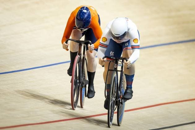 BALLERUP - Hetty van de Wouw and Sophie Capewell (GBR) during the sprint semifinals on the third day of the World Track cycling, Rad, Radsport, Bahnrad, Bahn Championships at the Ballerup Super Arena. ANP IRIS VAN DEN BROEK xVIxANPxSportx xxANPxIVx 511172413 originalFilename: 511172413.jpg