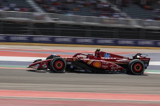 AUSTIN, TX - OCTOBER 18: Scuderia Ferrari driver Carlos Sainz (55) of Spain speeds through the chicane during the first practice session of the Formula 1 Pirelli United States Grand Prix on October 18, 2024, at Circuit of The Americas in Austin, Texas. (Photo by David Buono Icon Sportswire) AUTO: OCT 18 F1 Pirelli United States Grand Prix EDITORIAL USE ONLY Icon2410180621