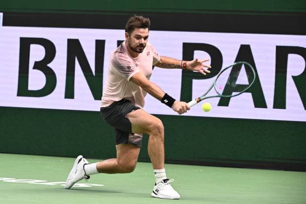 STOCKHOLM, SWEDEN 20241019 Stan Wawrinka of Switzerland in action during the semi final BNP Paribas Nordic Open ATP, Tennis Herren tennis sinlges match against Tommy Paul of USA at the Royal Tennis Hall, in Stockholm, Sweden, on Oct. 19, 2024. STOCKHOLM SWEDEN x10090x