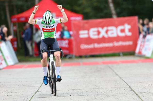 Belgian Marion Norbert Riberolle and pictured in action during the women s elite race of the Exact Cross Essen, stage 2 (out of 6) in the Exact Cross cyclocross competition, , in Essen. KRISTOFxVANxACCOM  x102966806x