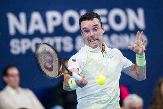 Spanish Roberto Bautista-Agut pictured in action during a tennis match in the semi finals of the singles competition at the ATP, Tennis Herren European Open Tennis tournament in Antwerp, Saturday 19 October 2024. JASPERxJACOBS  x102985693x