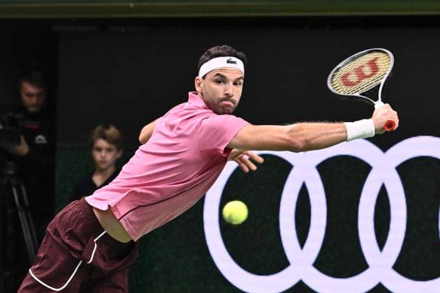 STOCKHOLM, SWEDEN 20241019 Grigor Dimitrov of Bulgaria in action during the semi final BNP Paribas Nordic Open ATP, Tennis Herren tennis singles match against Tallon Griekspoor of the Netherlands at the Royal Tennis Hall, in Stockholm, Sweden, on Oct. 19, 2024. STOCKHOLM SWEDEN x10090x