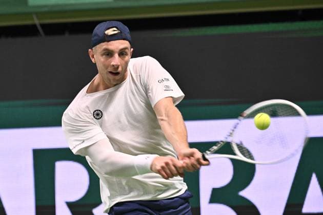 STOCKHOLM, SVERIGE 20241019 Tallon Griekspoor, Nederländerna, i semifinal mot Grigor Dimitrov, Bulgarien, under tennisturneringen BNP Paribas Nordic Open i Kungliga tennishallen. STOCKHOLM SVERIGE x10090x