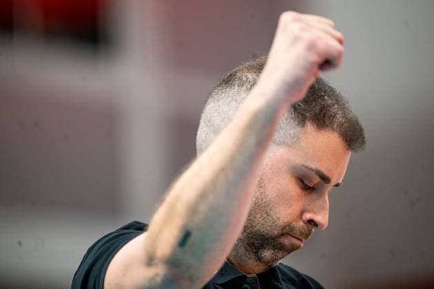 19.10.2024, Volleyball, Frauen, Volleyball-Bundesliga, Saison 2024 2025, SC Potsdam-VfB Suhl LOTTO Thüringen Im Bild: v.l. Trainer Riccardo Boieri (SC Potsdam) Potsdam MBS Arena Potsdam Brandenburg Deutschland