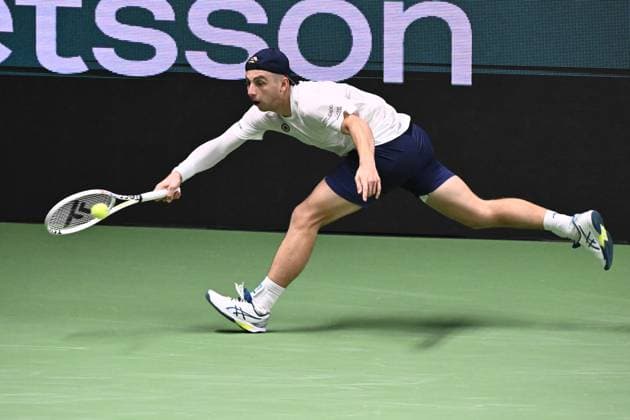 STOCKHOLM, SVERIGE 20241019 Tallon Griekspoor, Nederländerna, i semifinal mot Grigor Dimitrov, Bulgarien, under tennisturneringen BNP Paribas Nordic Open i Kungliga tennishallen. STOCKHOLM SVERIGE x10090x