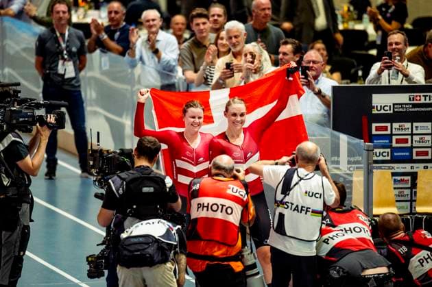 241019 Amalie Dideriksen of Denmark and Julie Leth of Denmark celebrates after Women s Madison during day 4 of the 2024 UCI Tissot Track cycling, Rad, Radsport, Bahnrad, Bahn World Championships on October 19, 2024 in Ballerup. Photo: Christian Örnberg BILDBYRAN COP 166 CO0481 cykling cycling sykling cykel vm cykel2024 uci tissot track cycling world championships wc 2024 uci tissot track cycling world championships 4 bbeng grappa33 Copyright: CHRISTIANxÖRNBERG BB241019CO079