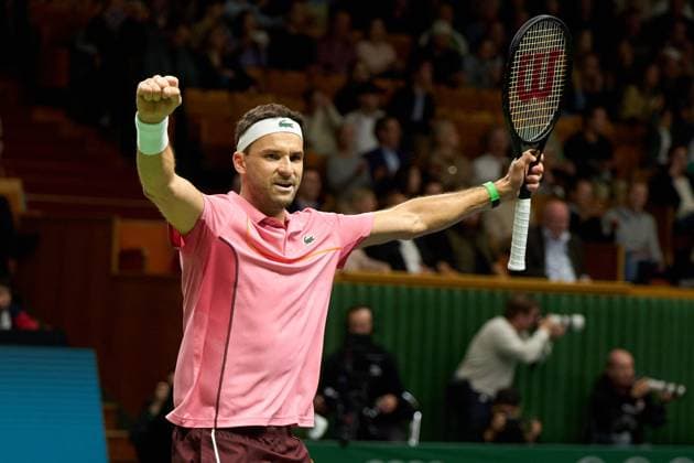Grigor Dimitrov of Bulgaria celebrates his semifinals win over Tallon Griekspoor of Netherlands at Stockholm Open at The Royal Tennis Hall on October19, 2024 in Stockholm, Sweden. (Photo by Camilla Stolen Imago) Stockholm Sweden Copyright: xCamillaxStolenx L2430364A