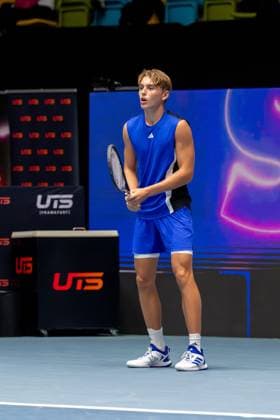 19.10.2024, Tennis, Ultimate Tennis Showdown, Liga 2024, Event 3 - Tag 2 Nachwuchstalent Justin Engel (GER) auf dem Center-Court. Frankfurt am Main Süwag Energie Arena Hessen Deutschland