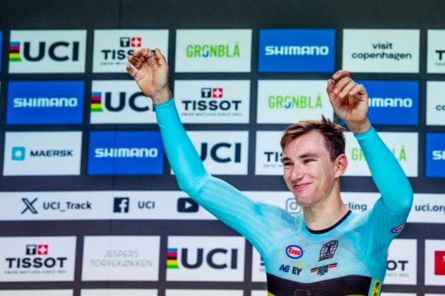 241019 Lindsay de Vylder of Belgium celebrates after Men s Omnium Points Race 4 4 during day 4 of the 2024 UCI Tissot Track cycling, Rad, Radsport, Bahnrad, Bahn World Championships on October 19, 2024 in Ballerup. Photo: Christian Örnberg BILDBYRAN COP 166 CO0481 cykling cycling sykling cykel vm cykel2024 uci tissot track cycling world championships wc 2024 uci tissot track cycling world championships 4 bbeng grappa33 jubel Copyright: CHRISTIANxÖRNBERG BB241019CO111