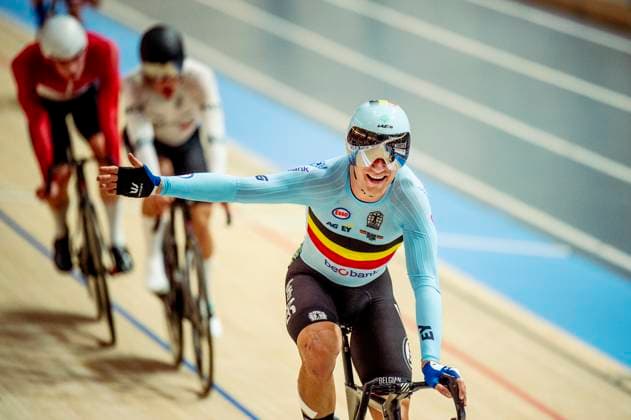 241019 Lindsay de Vylder of Belgium celebrates after Men s Omnium Points Race 4 4 during day 4 of the 2024 UCI Tissot Track cycling, Rad, Radsport, Bahnrad, Bahn World Championships on October 19, 2024 in Ballerup. Photo: Christian Örnberg BILDBYRAN COP 166 CO0481 cykling cycling sykling cykel vm cykel2024 uci tissot track cycling world championships wc 2024 uci tissot track cycling world championships 4 bbeng grappa33 jubel Copyright: CHRISTIANxÖRNBERG BB241019CO121