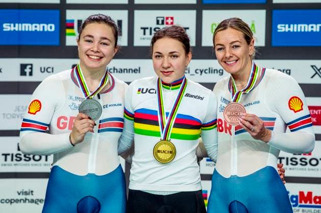 241019 Sophie Capewell of Great Britain, Iana Burlakova and Katy Marchant of Great Britain celebrates after Women s 500m Time Trial Final during day 4 of the 2024 UCI Tissot Track cycling, Rad, Radsport, Bahnrad, Bahn World Championships on October 19, 2024 in Ballerup. Photo: Christian Örnberg BILDBYRAN COP 166 CO0481 cykling cycling sykling cykel vm cykel2024 uci tissot track cycling world championships wc 2024 uci tissot track cycling world championships 4 bbeng grappa33 jubel Copyright: CHRISTIANxÖRNBERG BB241019CO144